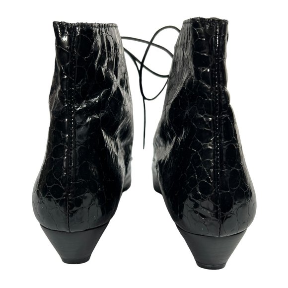 Vintage Maremo Patent Leather Croc Embossed Lace Up Ankle Boots in Black Size 36 - Picture 9 of 12